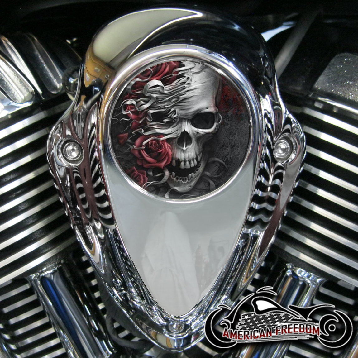 Indian Thunder Stroke Horn Insert - Ribboned Rose Skull